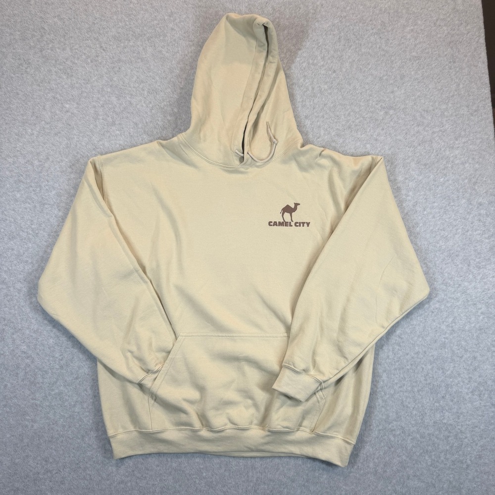 Gildan Hoodie Mens XL Tan Camel City Trailhead Media Heavy Blend Sweatshirt